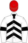 White, black chevrons and armlets, red cap