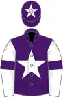 Purple, white star, white sleeves, purple armlets, purple cap, white star