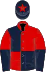 Red and dark blue (quartered), halved sleeves, dark blue cap, red star