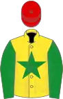 Yellow, green star and sleeves, red cap