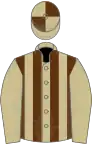 Beige and brown stripes, beige sleeves, quartered cap