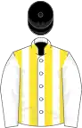 White and Yellow stripes, White sleeves, Black cap