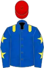 Royal blue, yellow epaulettes, yellow stars on sleeves, red cap
