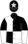 Black and white (quartered), halved sleeves, black cap, white star