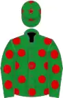 Green, red spots, green sleeves, red spots, green cap, red stars