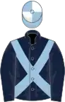 Dark blue, light blue cross belts, light blue and white quartered cap