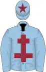 Light blue, maroon cross of lorraine, maroon star on cap