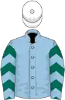 Light blue, dark green chevrons on sleeves, white cap