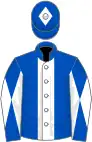 Blue, white stripe, diabolo on sleeves, diamond on cap