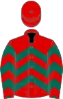 Red, dark green chevrons, dark green chevrons on sleeves, red cap