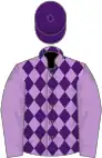 Mauve and purple diamonds, mauve sleeves, purple cap