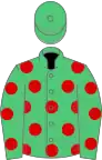 Emerald green, red spots, emerald green cap