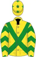 Yellow, dark green cross-belts, yellow sleeves, dark green chevron, yellow cap, dark green stars