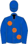 Royal blue, large orange spots