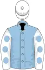 Light blue, white sleeves, light blue spots, white cap