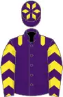 Purple, yellow epaulettes, yellow chevrons on sleeves, purple cap, yellow diamonds