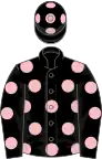 Black, pink spots, black cap, pink spots