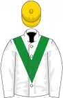 WHITE, green 'v', gold cap