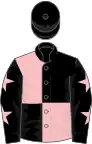 Black and pink (quartered), black sleeves, pink stars, black cap