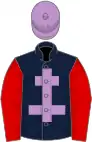 Dark blue, mauve cross of Lorraine, red sleeves, mauve cap