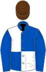 Royal blue and white (quartered), royal blue sleeves, brown cap