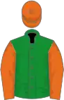 Green, orange sleeves and cap