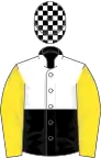 White and black (halved horizontally), check cap, yellow sleeves