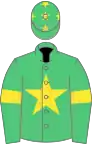 Green, yellow star, green sleeves, yellow armlets, green cap, yellow stars