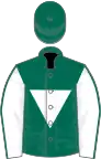 Dark green, white inverted triangle, white sleeves, green seams, green cap