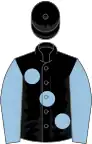 Black, large light blue spots and sleeves