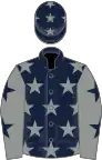 Dark blue, grey stars, grey sleeves, dark blue stars