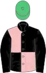 Black and pink (quartered), black sleeves, emerald green cap