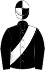 Black, white sash, quartered cap