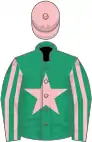 Emerald Green, Pink star, striped sleeves, Pink cap