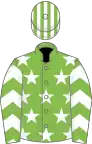 Light green, white stars, chevrons on sleeves, striped cap