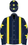 Dark Blue, Yellow braces, Dark Blue sleeves, Yellow stars and stars on cap