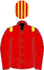 Red, yellow epaulettes, striped cap