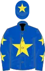 Royal blue, yellow star, royal blue sleeves, yellow stars, royal blue cap, yellow star