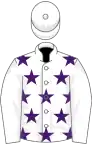 White, purple stars, white sleeves and cap