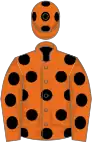 Orange, black spots, orange cap, black spots