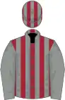 Maroon and grey stripes, grey sleeves