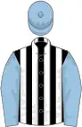 Black and white stripes, light blue sleeves and cap