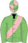 Light green, pink sash, quartered cap