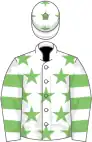 White, light green stars, hooped sleeves and stars on cap