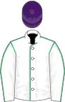 White, emerald green seams, purple cap