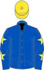 Royal blue, royal blue sleeves, yellow stars, yellow cap