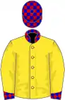 Yellow, blue and red check collar, cuffs and cap