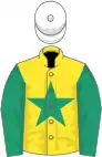 YELLOW, emerald green star and sleeves, white cap