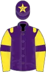 Purple, yellow epaulets, yellow sleeves, purple armlets, purple cap, yellow star