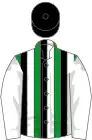 White, green and black stripes, white sleeves, black cap